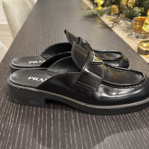 Prada Spazzolato Metal Triangle Logo 40mm Loafer Mules - Picture 4 of 11